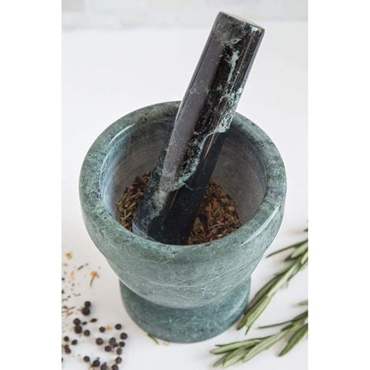 Fox Run Marble Mortar and Pestle, Green, 4" | Designed For Efficient Grinding Of Spices & Herbs | Natural Marble Mortar & Pestle Set | Beautiful Small Green Spice Grinder