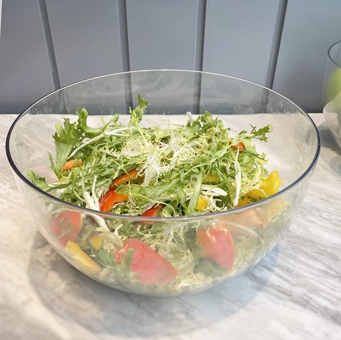 Large Acrylic Salad Bowls and Serving Bowls, Great for Serving Salad, Popcorn, Chips, Dips, Condiments, Break-Resistant Set of 2, Clear 146 oz