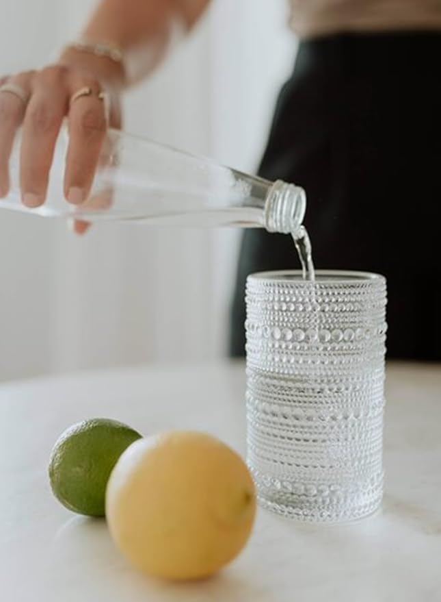 ZOOFOX Set of 6 Vintage Drinking Glasses, 13 oz Clear Hobnail Glasses Tumbler, Embossed Design Glassware for Beverages, Water, Juice, Beer, Cocktail, Whiskey and Milk