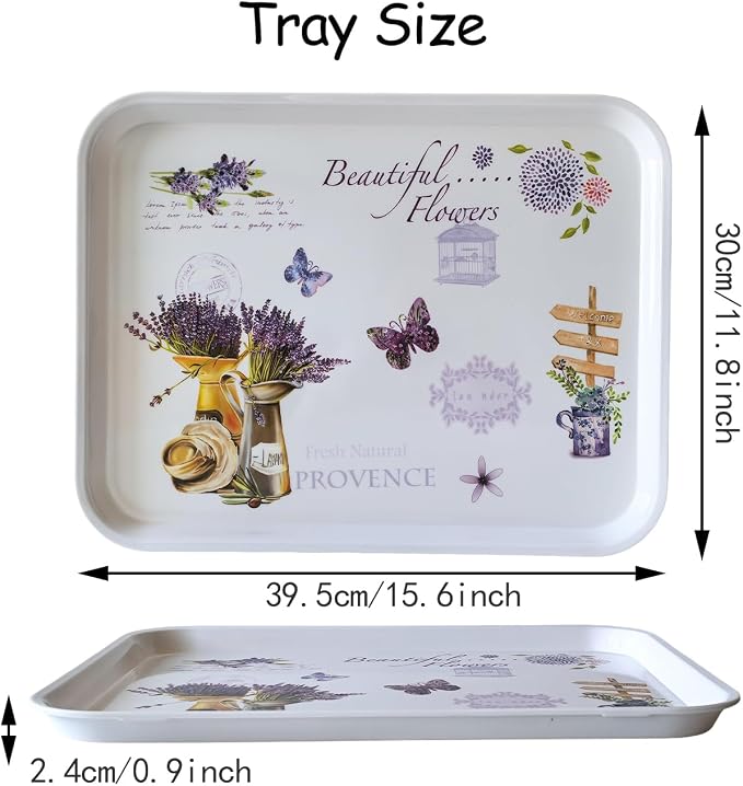 Large Floral Melamine Serving Trays 2 Pack Rectangle Food Platter | Stackable, Reusable, Raised Edge, Rectangular, Easy Clean,For Gift, Party, Decor, Home, Restaurant Use,Household Dining