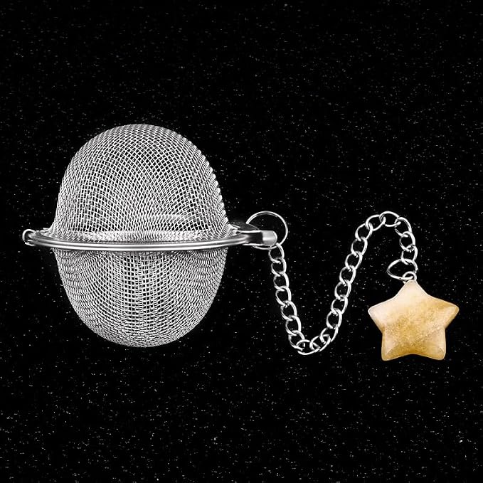 5 Pcs Stainless Steel Tea Ball Infusers with Star Natural Crystal Charms, Fine Mesh Tea Strainers with Extension Chain & Hook for Loose Leaf Tea, Spices, Seasonings