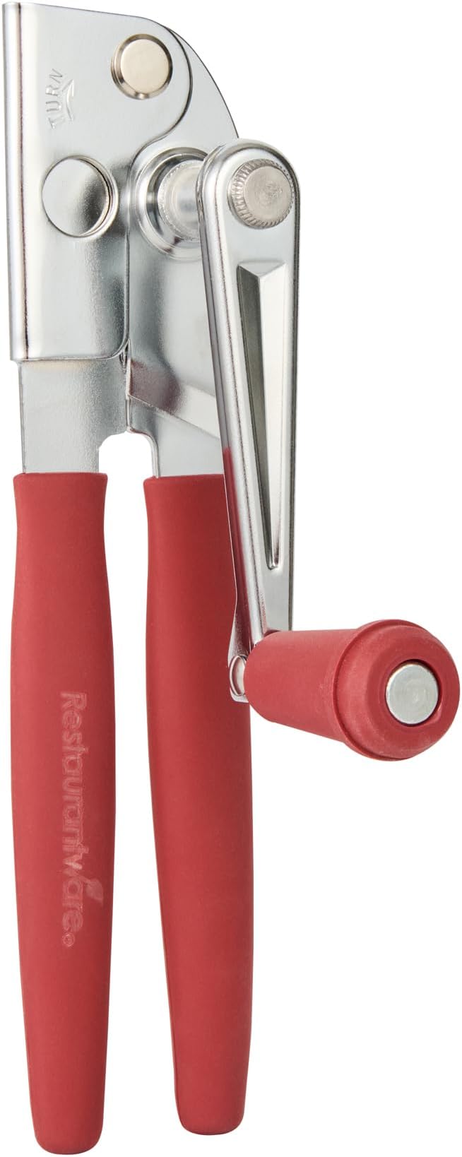 Restaurantware Stainless Steel Magnetic Manual Can Opener - German Standard Red Crank Can Opener with Magnet, Ergonomic Handles, Non-Slip - Heavy-Duty Hand Can Opener, Easy Turn, Sharp Blade