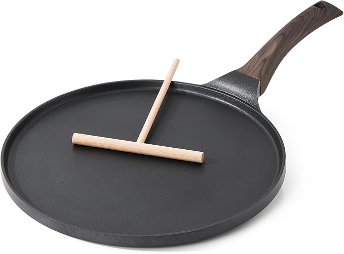 SENSARTE 12 Inch Nonstick Crepe Pan Granite Coating Pancake Pan Black | Swiss Granite Coating Dosa Pan Pancake Flat Skillet Tawa Griddle with Stay-Cool Handle, Induction Compatible