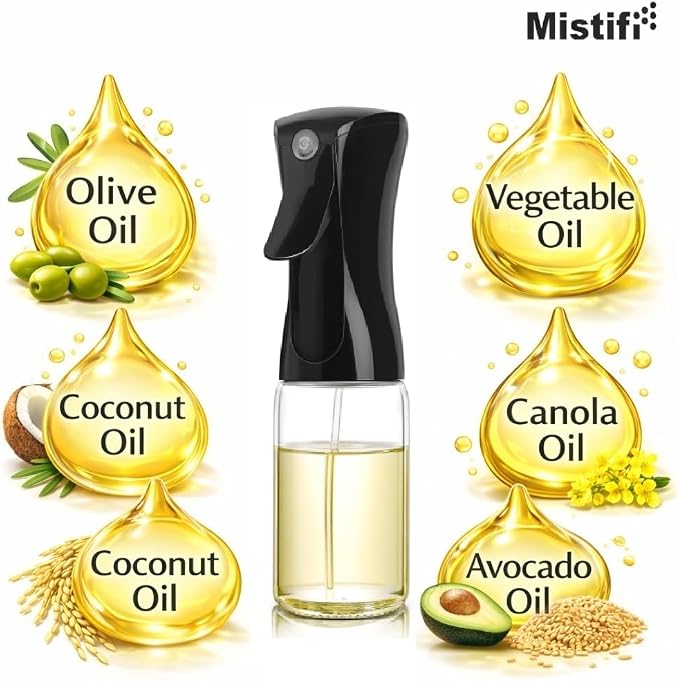 Oil Sprayer for Cooking, 150ml Glass Olive Oil Sprayer, Fine Mist Spray Bottle for Air Fryer, Nonstick Frying, Salad, BBQ, Refillable Kitchen Oil Spray (PS88705)
