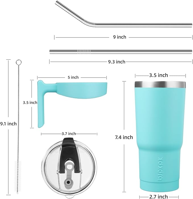 BJPKPK 20 oz Tumbler with Handle & Straw, Insulated Stainless Steel Mug | Double Wall Vacuum, Keeps Hot/Cold, Thermal Cup, BPA Free, Dishwasher Safe, Cupholder Fit, Coffee & Travel, Turquoise