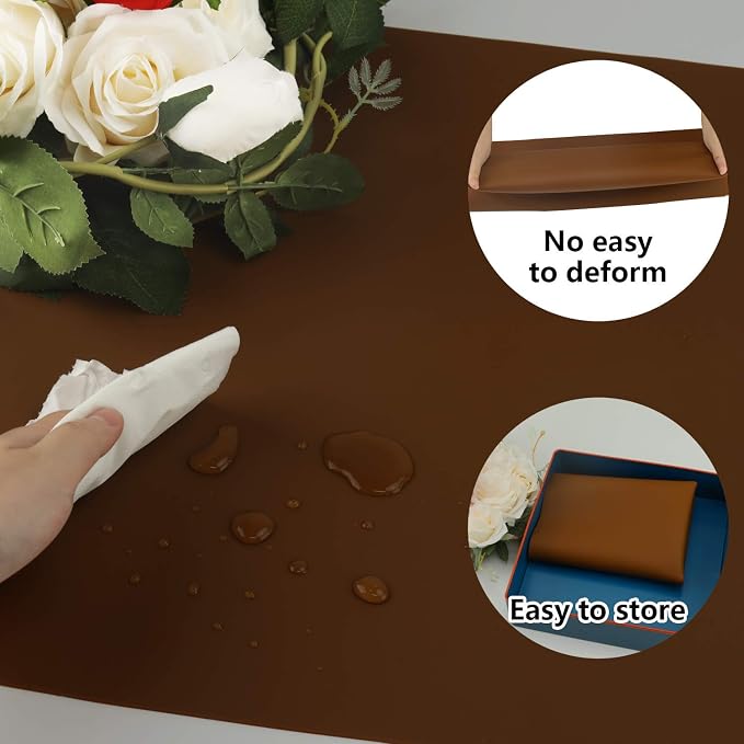 Extra Large Silicone Table Mat, Silicone Mat for Crafts Kids Dinner Placemat Desk Countertop Waterproof Protector Mats, Heat Insulation Kitchen Pastry Mat Rolling Dough Pad (Coffee, 23.6''x15.7'')