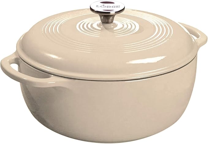 Lodge 3 Quart Enameled Cast Iron Dutch Oven with Lid – Dual Handles – Oven Safe up to 500° F or on Stovetop - Use to Marinate, Cook, Bake, Refrigerate and Serve – Sandalwood