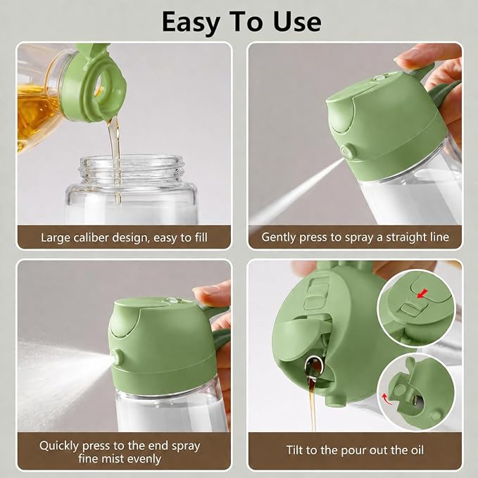 Oil Sprayer for Cooking, 16oz/470ml 2-in-1 Glass Olive Oil Dispenser