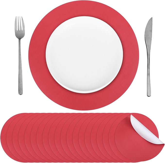 Yeaqee 120 Pcs Disposable Paper Placemats 12 Inch Round Paper Place Mats Blank Table Mats for Restaurant Catering Dining Weddings Birthday Table Holiday Parties Supplies(Light Red)