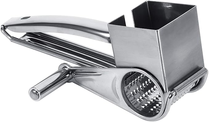 Mouli Grater Stainless Steel Cheese Grater Silver 20cm | MultiFunctional Rotary Kitchen Tool, For Slicing Shredding and Grating, Cheese and Vegetables, Home Kitchen