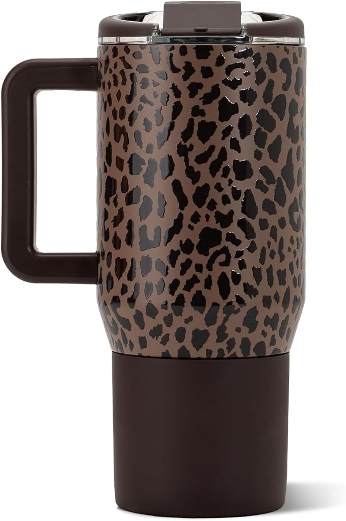 HydroJug Coffee Traveler 20oz Ceramic-Lined Mug with Handle, Brown Leopard