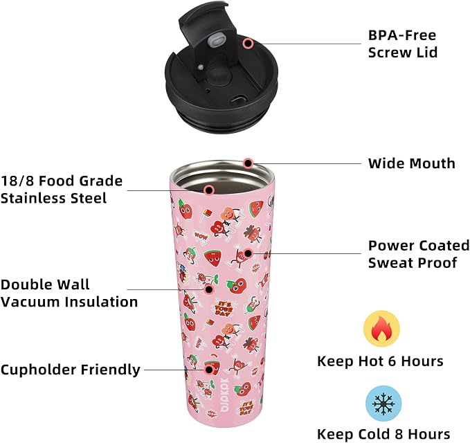 BJPKPK 30 oz Coffee Tumbler with Straw, Insulated Stainless Steel Cup | Double Wall Vacuum, Leak Proof Lid, Keeps Hot/Cold/Iced, BPA Free, Travel & Outdoor, Passionate-Pink