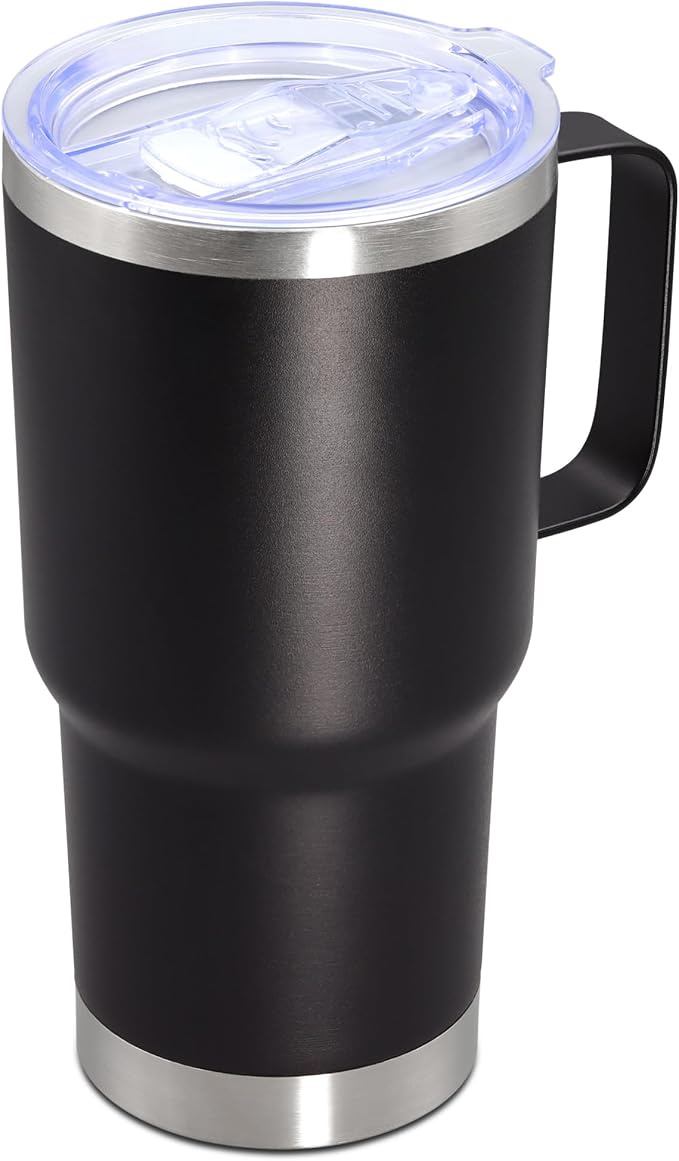 20 oz Tumbler with Handle Coffee Tumblers with Lid Travel Mug Black 1P | 20oz Tumblers with Handle Double-Wall Insulated Vacuum Coffee Mugs Stainless Steel Tumbler with Handles&Lid Black 1P