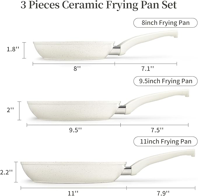 Innerwell Nonstick Ceramic Frying Pans Skillets Set 8"+9.5"+11" | No Toxic Egg Omelette Frying Pan Set, All Stove Compatible, Healthy Granite Induction Cooking Pan, PFOA & PFAS Free