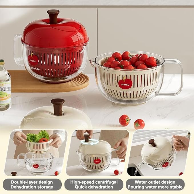 Salad Spinner- Wash, Spin & Dry Salad Greens, Fruits & Vegetables，Lettuce Spinners With Vegetable Washing Basket, Fruit Washing Bowl (Green)