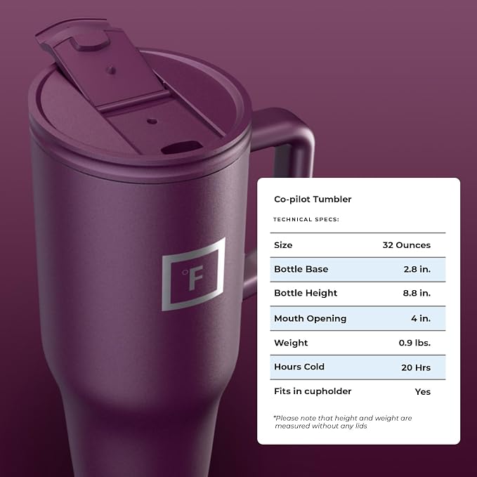 IRON °FLASK 32 oz Co-Pilot Insulated Travel Mug | Insulated Travel Mug with Straw & Flip Cap Lids - Cup Holder Fit, Leakproof, BPA Free (Burgundy)