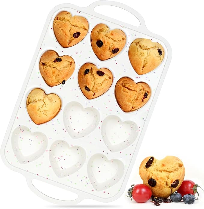 CAKETIME Heart Shaped Muffin Pan with Metal Frame, Nonstick Heart Silicone Molds for Valentine's Day Baking Shaped Egg Muffins, Cupcake, Tartlets, Egg Bites, Chocolate Muffin, Soaps