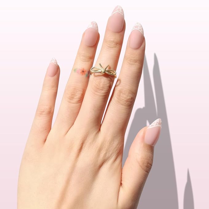 Nail Reformation Press On Nails, Petal Lace Neutral Short Almond Fake Nails | White Floral Lace French Tip in Glossy Finish, Reusable Stick On Nails in 16 Sizes - 32 False Nail Kit for Women Gifts
