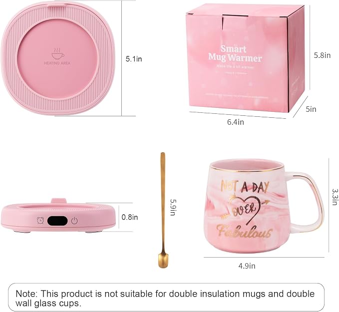 Coffee Mug Warmer & Not A Day Mug Set, Coffee Cup Warmer for Desk | Smart Beverage Warmer Plate for Coffee,Tea,4 Temperature Setting,8-Hours Auto Shut Off,14oz Mug with Spoon & Lid Included
