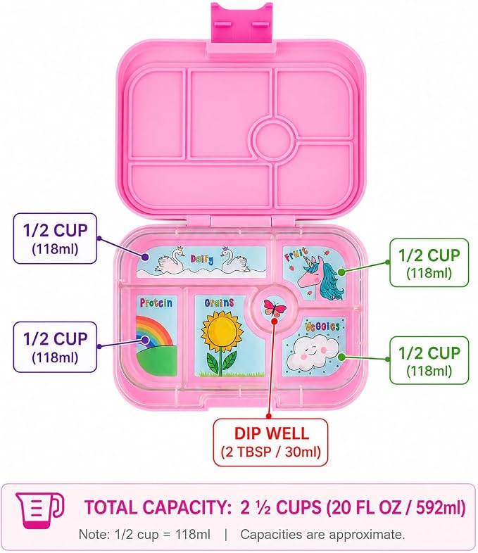 Yumbox Original Bento Lunch Box for Kids (Power Pink Unicorn) | Leakproof, 6 sections, Durable, Compact, Lightweight, Easy Open Latch, Dishwasher Safe