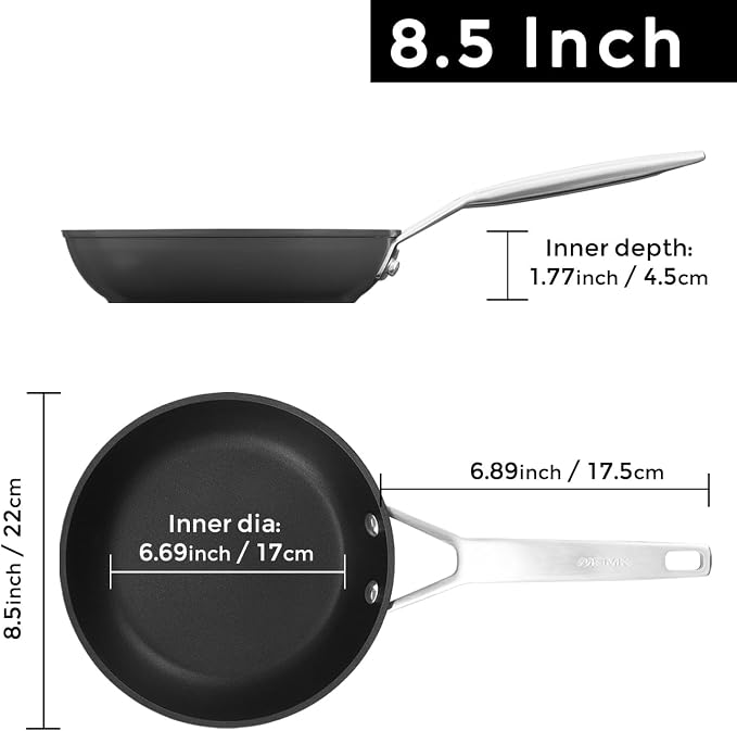 MsMk 8.5 Inch Small Nonstick Frying pan, Grey Egg Omelet Skillet | Non Toxic, Even Heating, Easy Clean, Dishwasher & Oven Safe, suitable for gas & electric & induction stoves, PFOA & PFAS Free