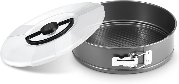 Teenyyou Non Stick Springform Cheesecake Pan with Lid and Removed Bottom Gray Round Cake Pan Travel Friendly Carbon Steel Bakeware for Pie Cake Pizza(1 Pcs,10 in)