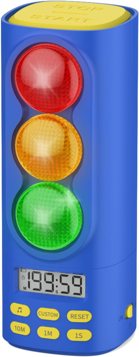 Traffic Light Timer, Custom Countdown, ADHD Tool, Volume & 4 Rings | visual meeting Classroom Desk Kitchen Type C Included Back to School Blue