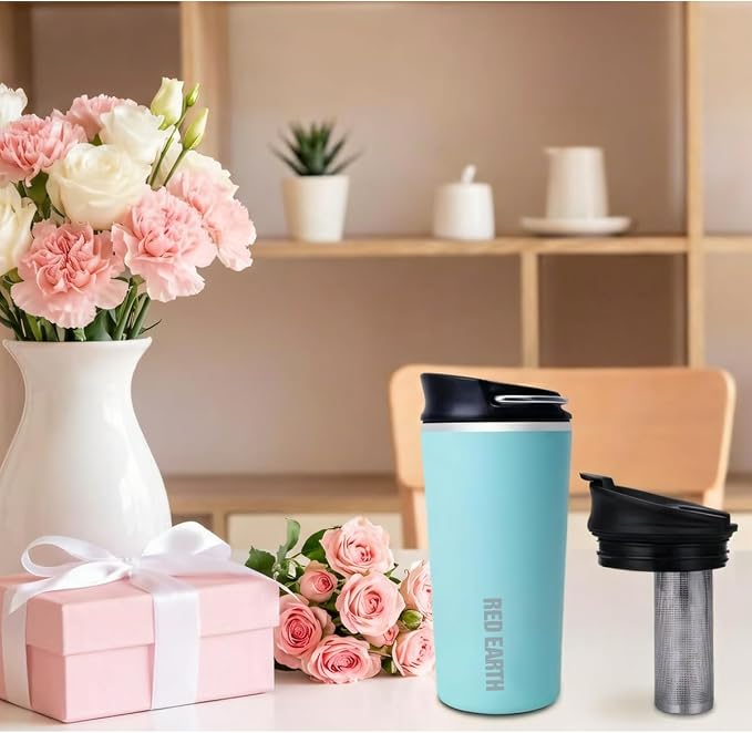 GiNT 17oz Travel Tea Mug with Infuser, 2 Lids. Vacuum Insulated 316 Stainless Steel Coffee Mug. Dishwasher Safe Tea Cup with Strainer for Hot & Cold Brew Coffee. Mothers Day Gifts for Mom (Green)