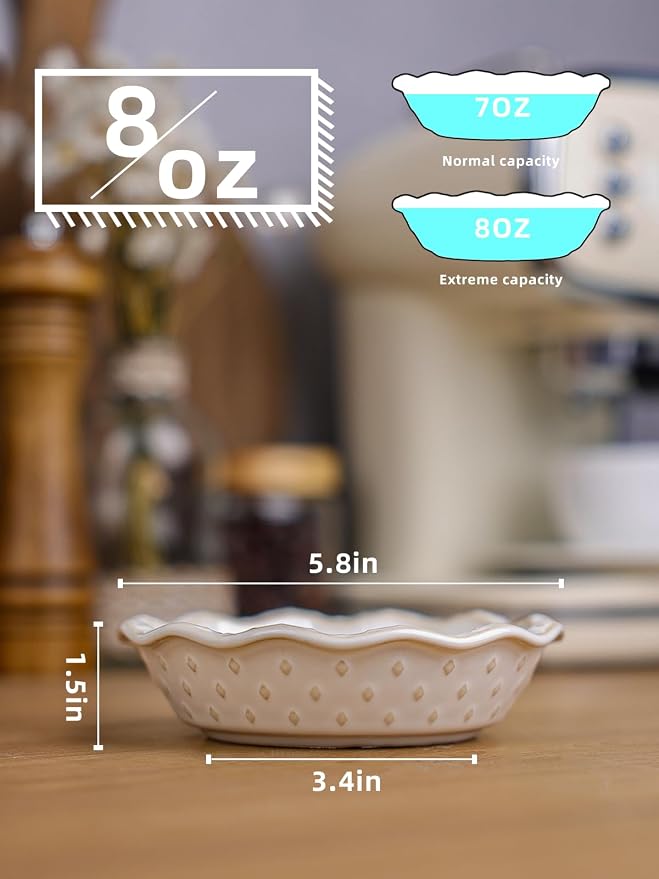 Ceramic Mini Pie Pans Set of 4, 5.8 Inch Pie Plates (Vintage White) | Even Heat Distribution, Perfect Individual Servings, Easy Release, Durable Design, Oven Safe, Dishwasher Safe