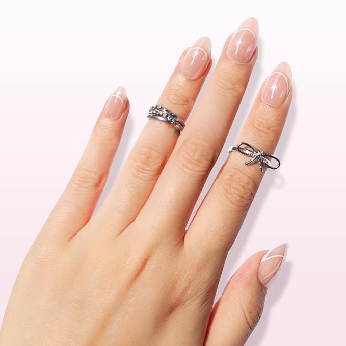 Nail Reformation Press On Nails, Minimalist | Short Almond Fake Nails | Curved French Tip on Nude Base in a Glazed Finish, Reusable Stick On Nails in 16 Sizes - 32 False Nail Kit for Women Gifts