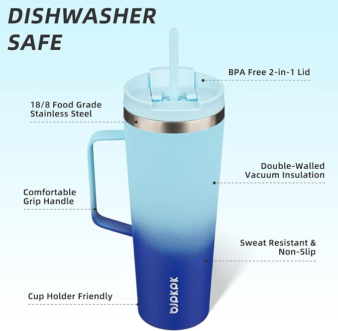 BJPKPK 26oz Insulated Tumbler with Handle, Lid & Straw, Stainless Steel | Double Wall Vacuum Insulated Coffee Travel Mug - Keeps Cold & Hot, BPA Free, Cupholder Fit for Office, Gym & Travel