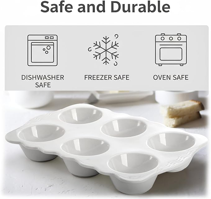 Hiceeden 2 Pack Ceramic Muffin Pans, 6 Cups Non-stick Muffin Tin Cupcake Baking Pans with Handles for Muffin Cakes, Egg Tarts, Mousse, Pot Pie, Jelly