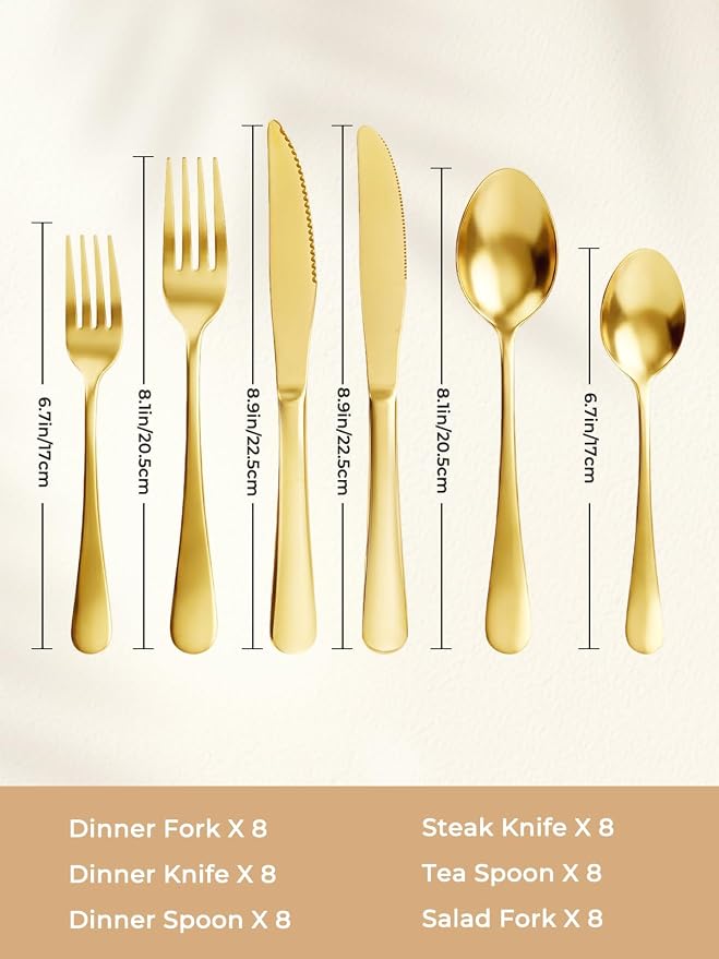 D.Perlla Silverware Set for 8, 48-PCS Flatware Set with Fork for Home Gold