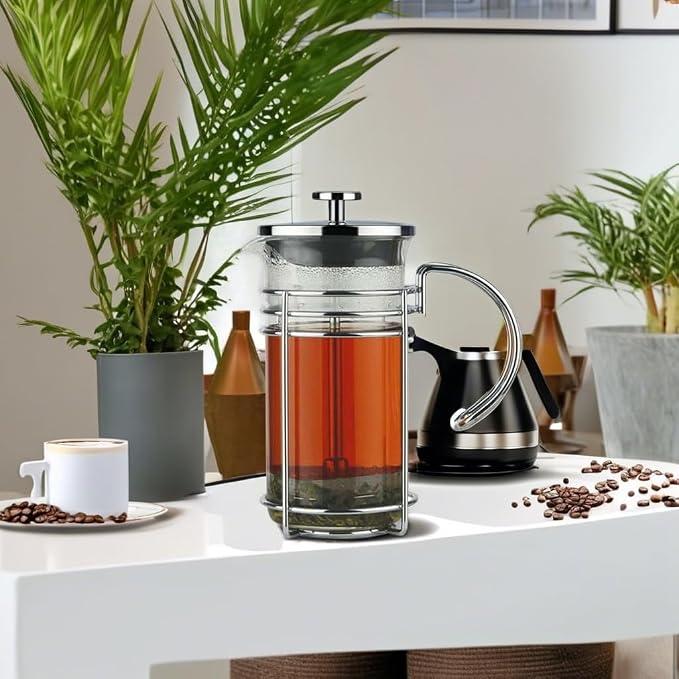 GROSCHE Madrid Glass French Press Coffee and Tea Maker, 11.8 oz (350 ml) | Borosilicate Beaker and Dual Stainless Steel Filter Brew Coffee or Tea in 3 to 4 Minutes, with Easy-to-Clean Parts