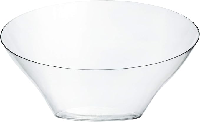 PLASTICPRO Disposable Angled Plastic Bowls Round Large Serving Bowl, Elegant for Party's, Snack, or Salad Bowl, Clear Pack of 4