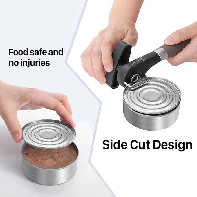 Beneno Can Opener, Manual Side Safe Cut Can Opener Smooth Edge, Brown | Durable Sharp DC53 Steel Cutting Blade, Clean Cut with no Sharp Can Edges, Big Effort-Saving Knob, Comfortable Non-Slip Grip