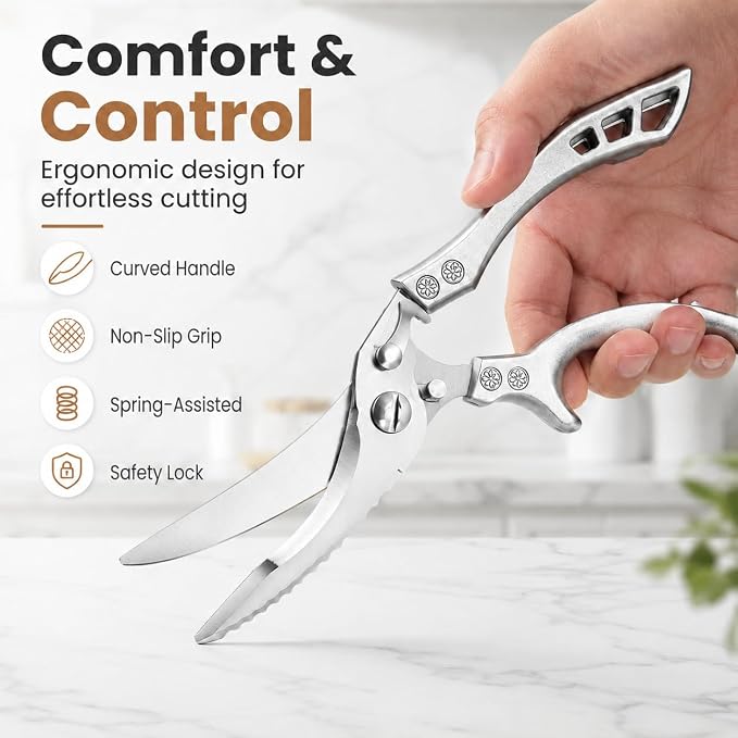 Heavy Duty Kitchen Scissors, All Purpose Kitchen Shears For Meat, Chicken, Bone, Turkey, Fish, Vegetables. Spring Loaded Multipurpose Ultra Sharp Professional Poultry Scissors