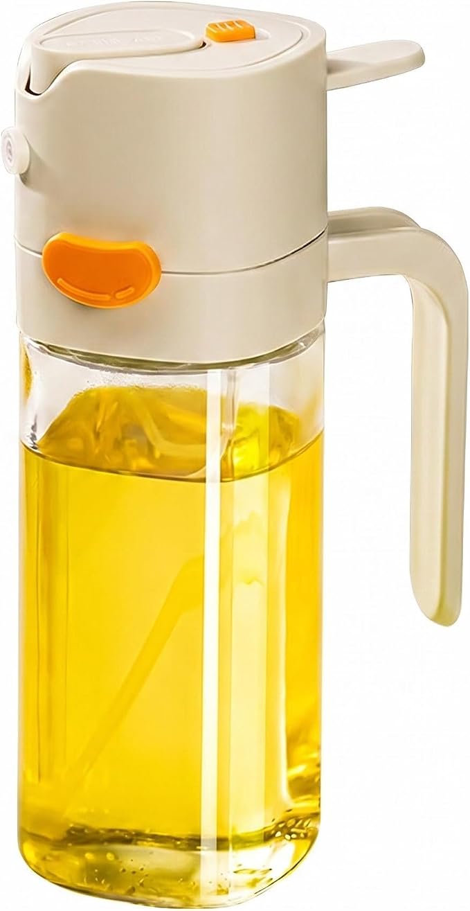 2-in-1 Glass Olive Oil Sprayer & Dispenser 530ml for Cooking | 2-in-1 Glass Oil Sprayer & Dispenser for Cooking, Food Grade Olive Oil Spray Bottle, Leakproof Auto Flip Cap