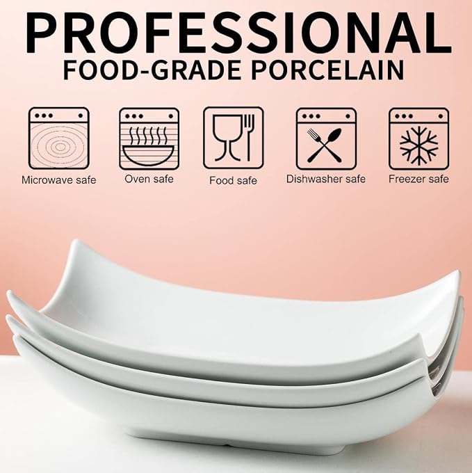 Gomakren 12 Inch White Porcelain Serving Platter Dishes Set of 3 Deep Bowl | Large capacity, heat resistant, curved anti-spill rims, stackable storage, for turkey salad Thanksgiving party entertaining
