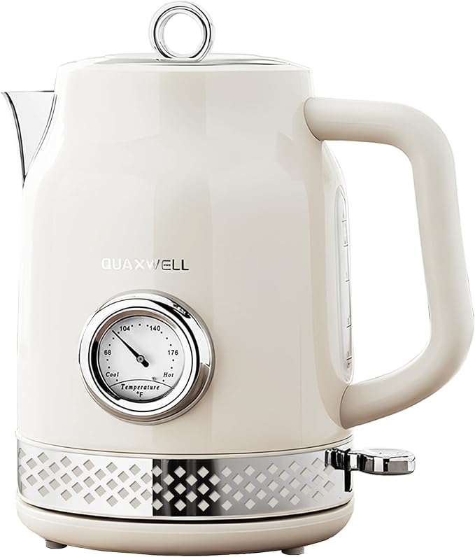 Retro Electric Kettle, 1.7L, 304 Stainless Steel, Off-white | Tea Kettle With Temperature Gauge, 1500W Fast Boiling, Auto Shut-Off & Boil-Dry Protection, BPA-Free