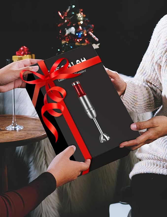 Powerful Immersion Blender handheld, 2026 New Update Hand Blender, Scratch-Resistant Corded Hand Mixer with Heavy-Duty Copper Brushless Motor and Gift Box Red