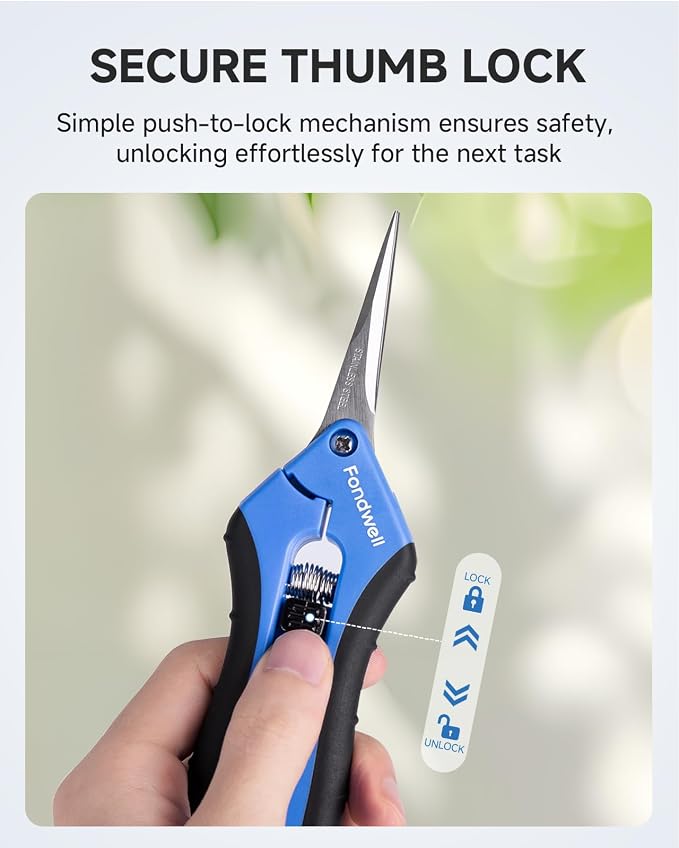Fondwell 6.5" Small Garden Shears Precision Indoor Plant Trimming Scissors | 1-Pack Pruning Snips, Ultra-Sharp Micro-Tip Curved Blades, Comfortable Use, Safety - Best for Precision Cuts in Tight Spaces