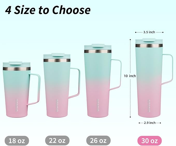 BJPKPK 30oz Insulated Tumbler with Handle, Lid & Straw, Stainless Steel | Double Wall Vacuum Insulated Coffee Travel Mug - Keeps Cold & Hot, BPA Free, Cupholder Fit for Office, Gym & Travel