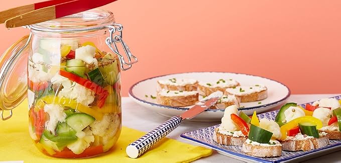 Le Parfait Super Jar 1L (32oz) Glass Canning Jar, Wire Bail Lid, 1 Pack | Airtight rubber seal for canning, preserving pickles, sauces and whole fruit, fermentation and pantry storage; Made in France