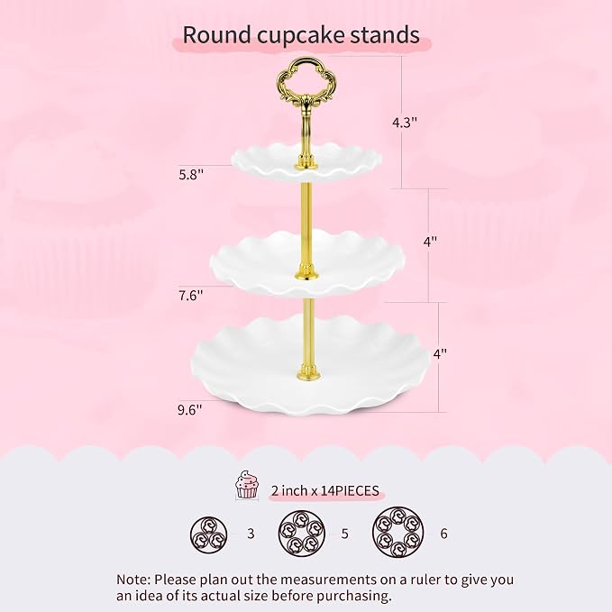 Pack of 11 NWK Cake Stand Set of Cupcake Stand, Tray & Table Cloth (Gold) | Includes 3 x 2-Tier & 3 x 3-Tier Cupcake Stands, 4 Appetizer Trays, Plus 1 Tablecloth. Ideal for Parties, Gold Design