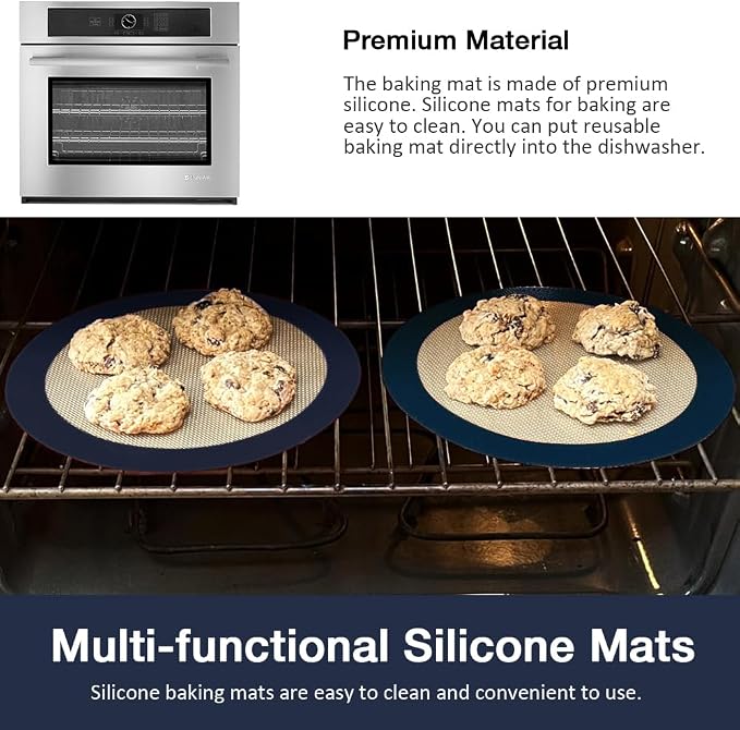 3Pcs Round Silicone Baking Mats, 8 inch Circle Mats for Cake Pan | Reusable, Easy to Clean, Nonstick