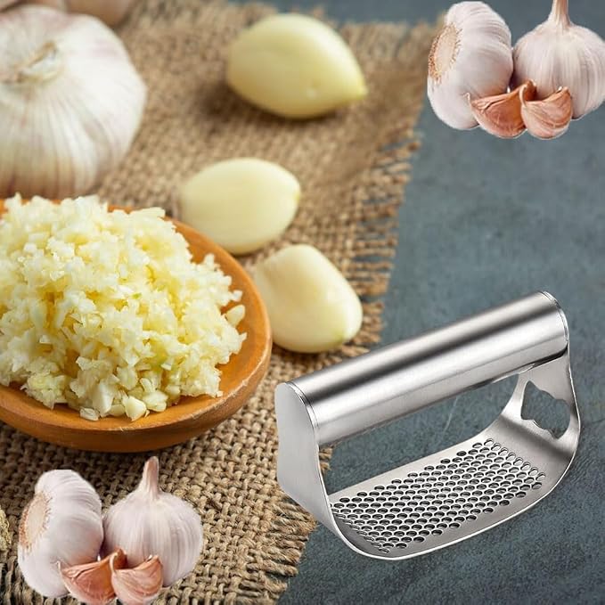 Garlic Press Set,Garlic Press Rocker Heavy Duty Stainless Steel Garlic Mincer, Garlic Chopper with Peeler And Cleaning Brush for Smash Garlic Kitchen Tools(2Set)