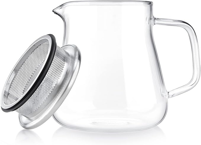 Teabloom One-Touch Tea Maker, 2-in-1 Teapot and Kettle with Stainless Steel Filter Lid for Loose Tea – Stain-Free Borosilicate Glass Tea Pot (15 Oz) – Tea Connoisseur's Choice