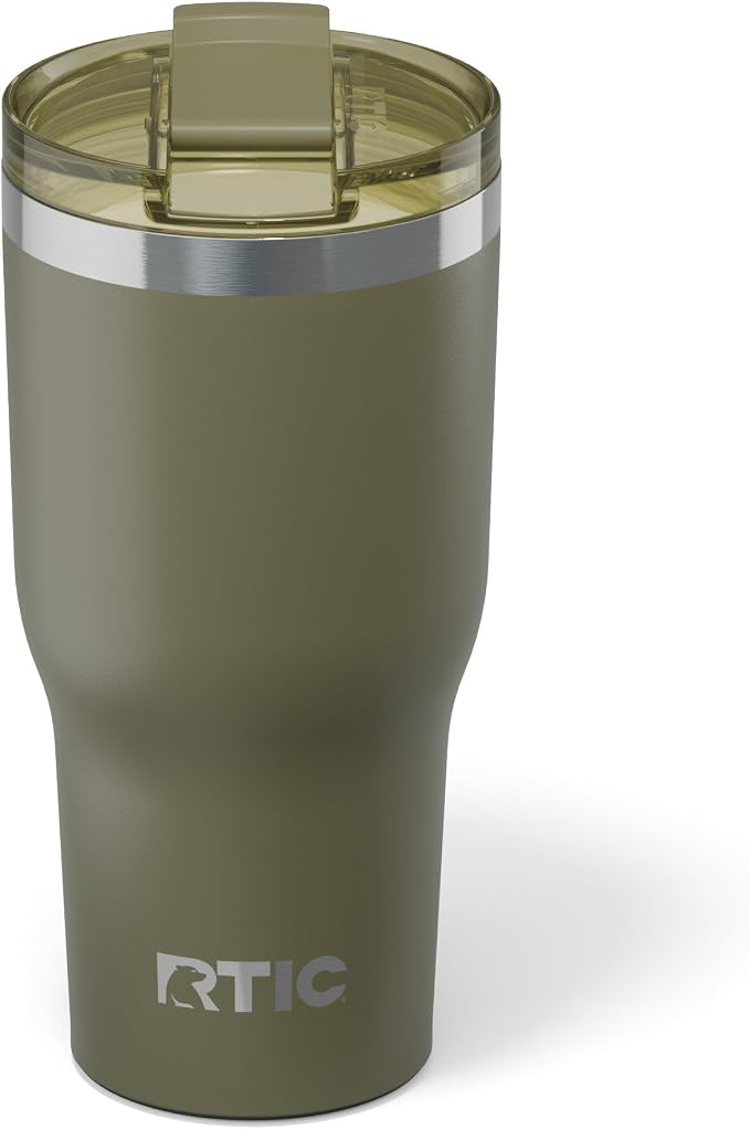 RTIC 30oz Essential Tumbler with Lid, Ceramic Lined, Olive | Insulated, Stainless Steel Metal, Portable Travel Cup for Hot and Cold Drinks, Coffee, Car, Camping and Travel