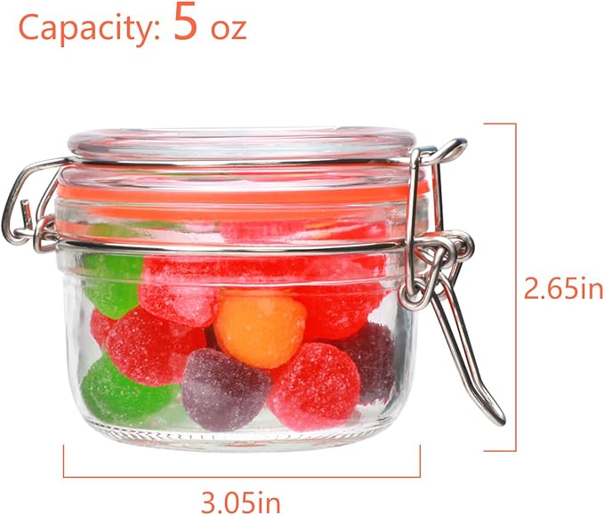 5 oz Glass Jars with Lids, 6 Pack Small Glass Jars with Airtight Lid | Mini Glass Food Storage Container, Glass Spice Jars with Airtight Lids for Kitchen Canning, Honey, Nuts, Snacks, Jelly